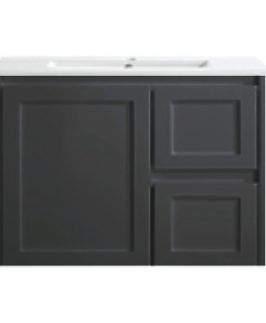 750 Shaker Gloss Black One Door Two Drawers Wall Hung Vanity Unit - Luna