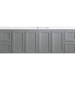 1800 Shaker Matte Grey Four Doors Four Drawers with Double Bowls Wall Hung Vanity Unit - Luna