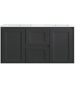 1200 Shaker Gloss Black Two Doors Two Drawers with Double Bowls Wall Hung Vanity Unit - Luna