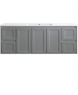 1500 Shaker Matte Grey Three Doors Four Drawers with Double Bowls Wall Hung Vanity Unit - Luna