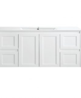 1200 Shaker Matte White Two Doors Four Drawers Wall Hung Vanity Unit - Luna