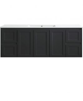 1500 Shaker Matte Black Three Doors Four Drawers with Double Bowls Wall Hung Vanity Unit - Luna