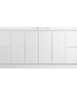 1800 Gloss White Four Doors Four Drawers with Double Bowls Floor Mounted Vanity Unit - Sammy