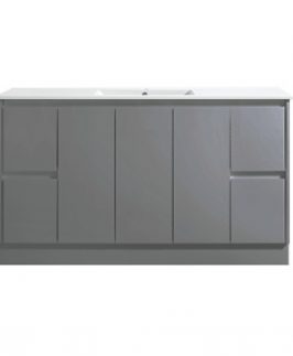 1500 Matte Grey Three Doors Four Drawers Floor Mounted Vanity Unit - Sammy