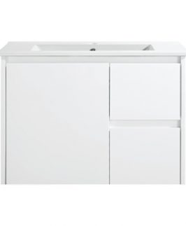 750 Compact Matte White One Door Two Drawers Wall Hung Vanity Unit - Sierra Slim