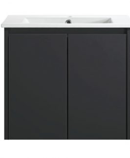 600 Compact Gloss Black Two Doors Wall Hung Vanity Unit - Sierra Slim