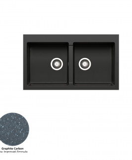 Graphite Carbon Granite Stone Double Bowls Drop In/Undermount Kitchen Sink without Drainer 860*500*190mm - Pradus