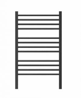 620*870mm Jeeves Quadro P Square Uprights with Round 12 Bars Satin Black Powder Coated 150 Watt Heated Towel Rail