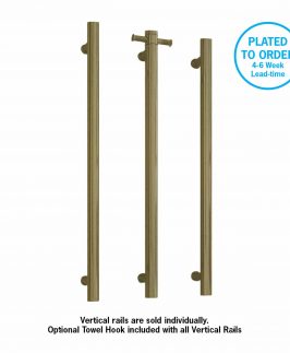 900mm Vertical Round Bar Antique Brass Plated 30 Watt with Removable Hook Heated Towel Rail