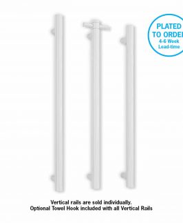 900mm Vertical Round Bar Satin White Powder Coated 30 Watt with Removable Hook Heated Towel Rail