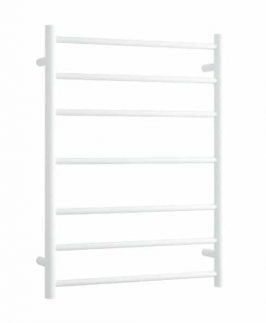 600*800mm Straight Round 7 Bars Satin White Powder Coated 80 Watt Heated Towel Rail