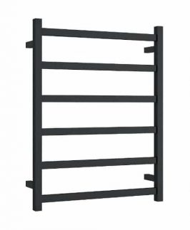 600*800mm Straight Square 6 Bars Matte Black Powder Coated 104 Watt Heated Towel Rail