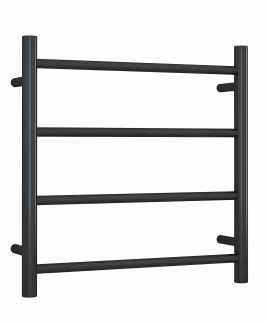 550*550mm Straight Round 4 Bars Matte Black Powder Coated 54 Watt Heated Towel Rail