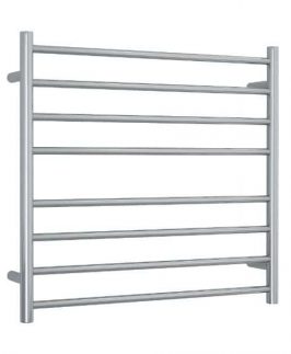 750*700mm Straight Round 8 Bars Polished Stainless Steel 104 Watt Heated Towel Rail