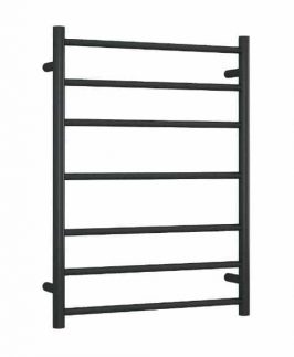 600*800mm Straight Round 7 Bars Matte Black Powder Coated 100 Watt Heated Towel Rail