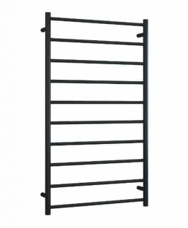 700*1200mm Straight Round 10 Bars Matte Black Powder Coated 162 Watt Heated Towel Rail