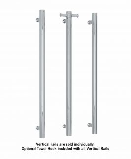 900mm Vertical Round Bar Polished Stainless Steel 30 Watt with Removable Hook Heated Towel Rail